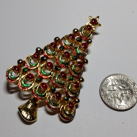 Vintage Xmas tree brooch w rhinestones - Picture 1 of 4